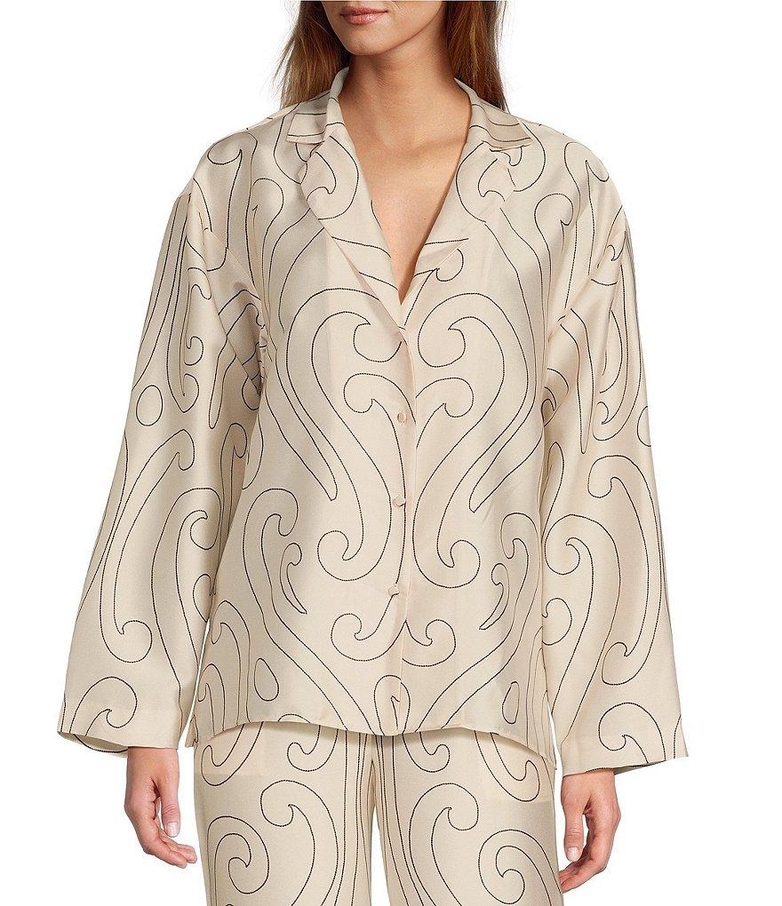 Antonio Melani x Elizabeth Damrich Dali Printed Satin Twill Point Collar Long Sleeve Button Down Blouse Product Image