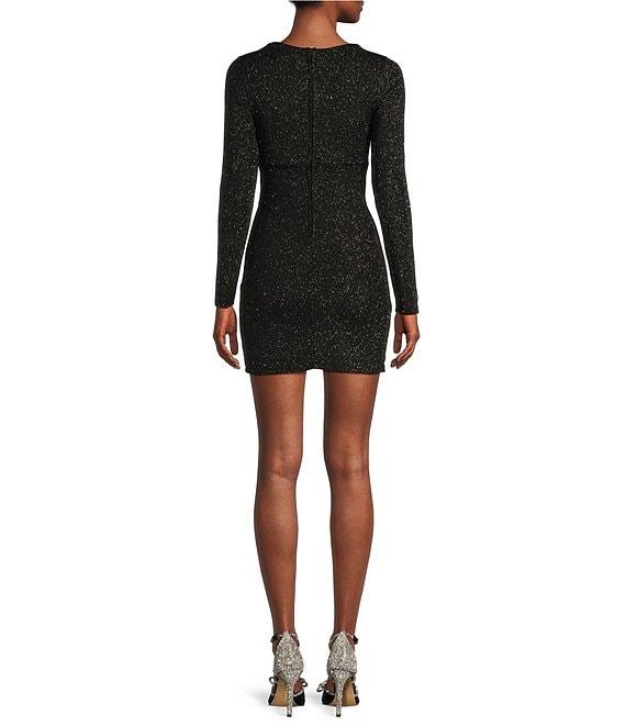 Midnight Doll V-Neck Glitter Knit Tulip Hem Bodycon Dress Product Image