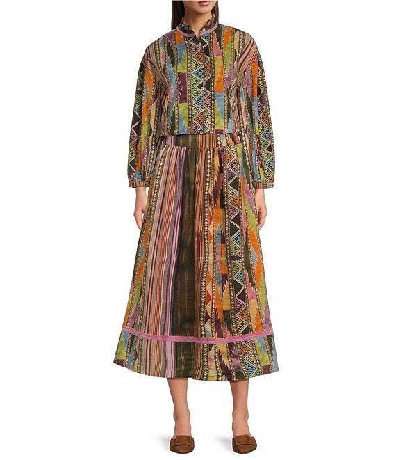 Ro's Garden Jordy Woven Print High Rise A-Line Coordinating Midi Skirt Product Image
