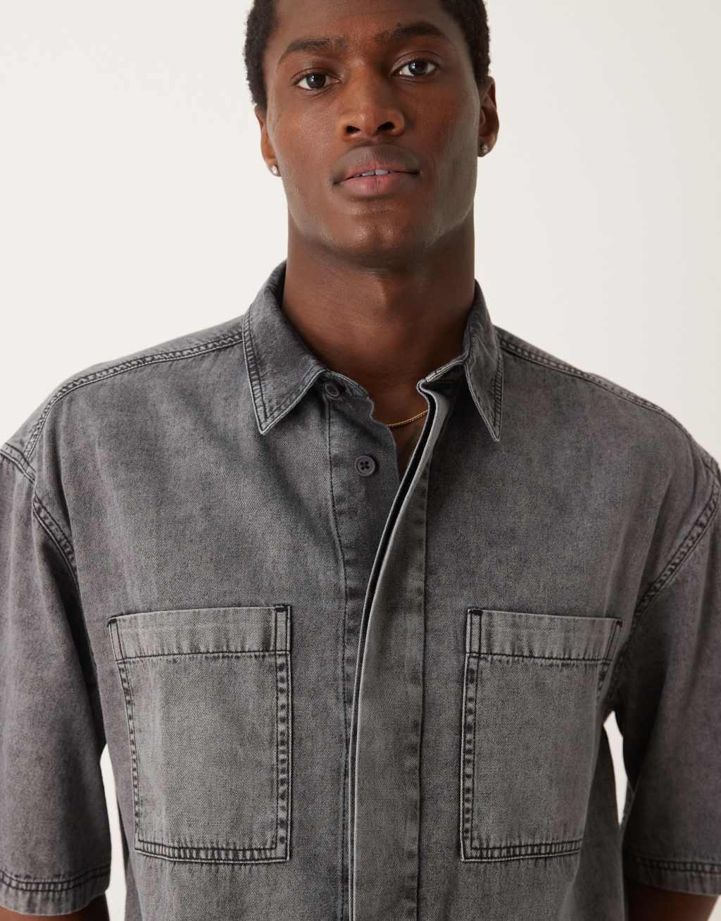 ASOS DESIGN boxy oversized denim shirt in gray Product Image