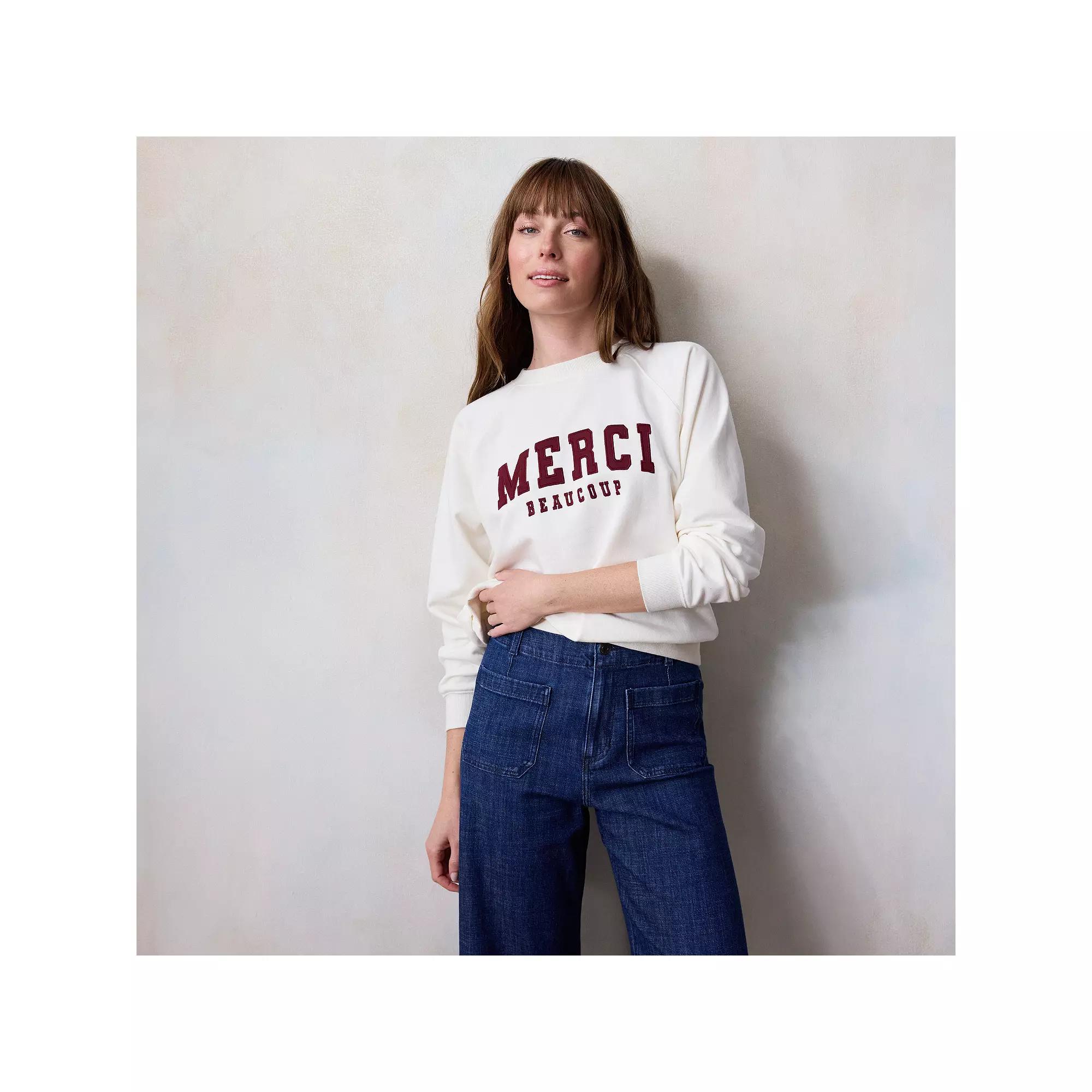 Women's LC Lauren Conrad French Terry Long Sleeve Crewneck Sweatshirt, Size: XXL, Red Merci Beaucoup Product Image