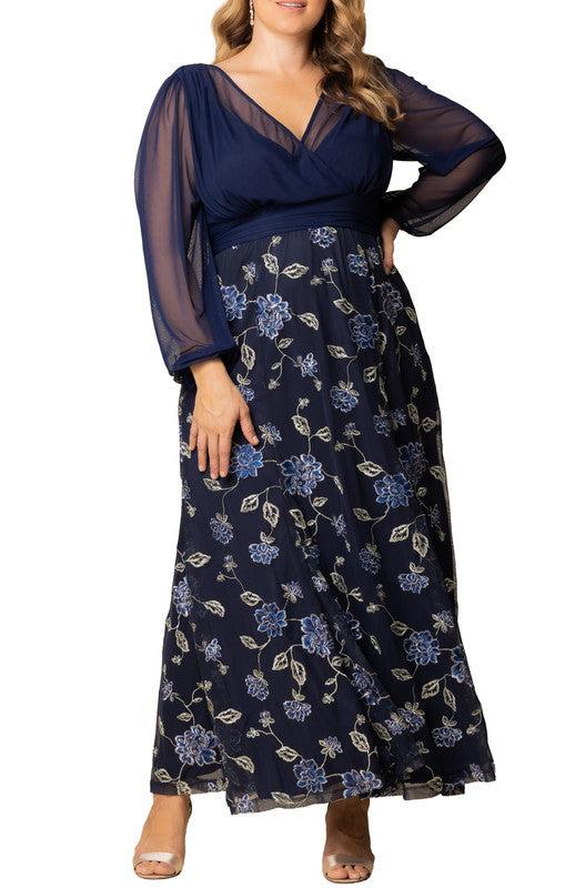 Isabella Embroidered Mesh Gown - Navy - Plus Product Image