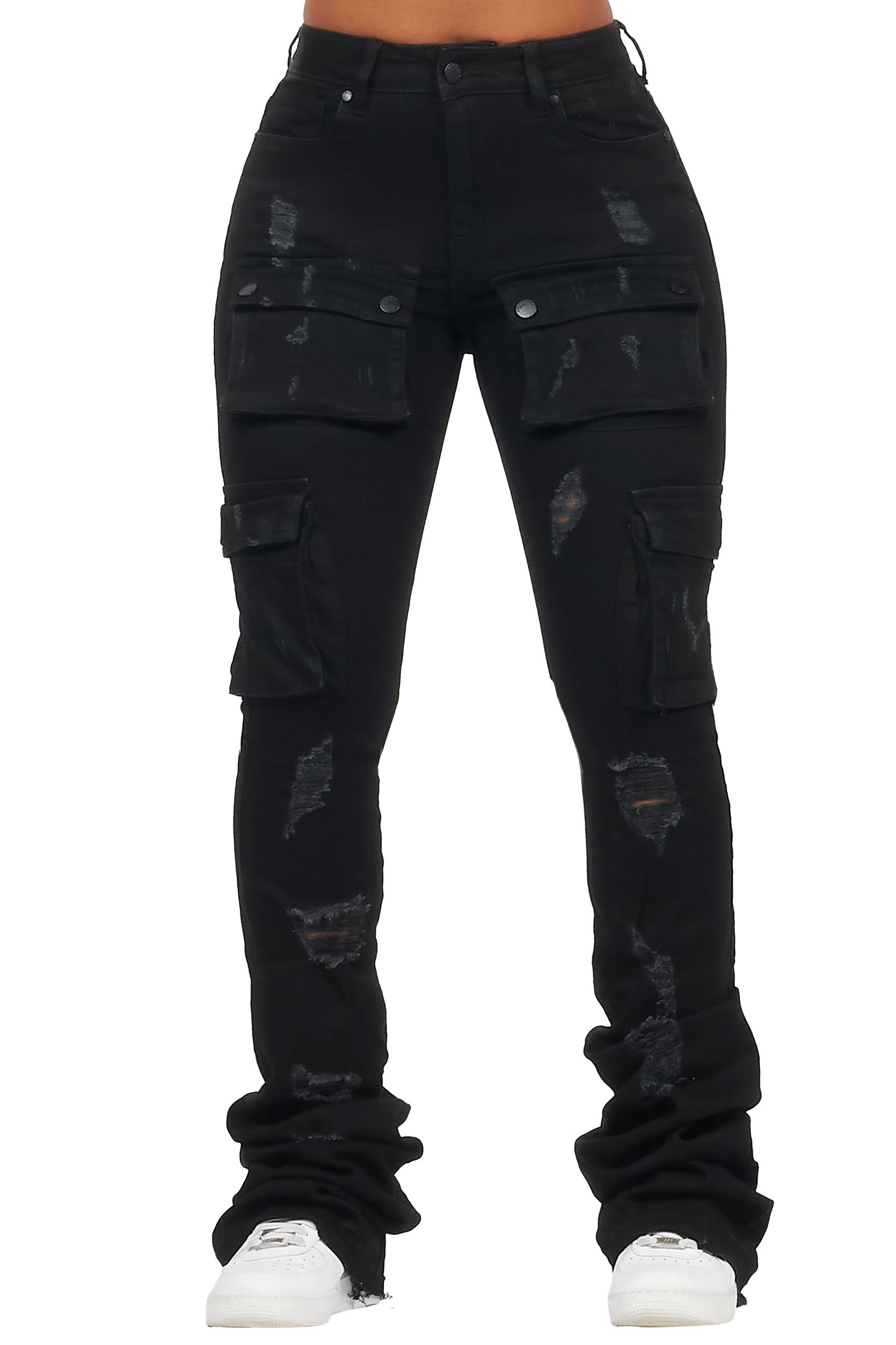 Noor Black Cargo Super Stacked Jean Female Product Image