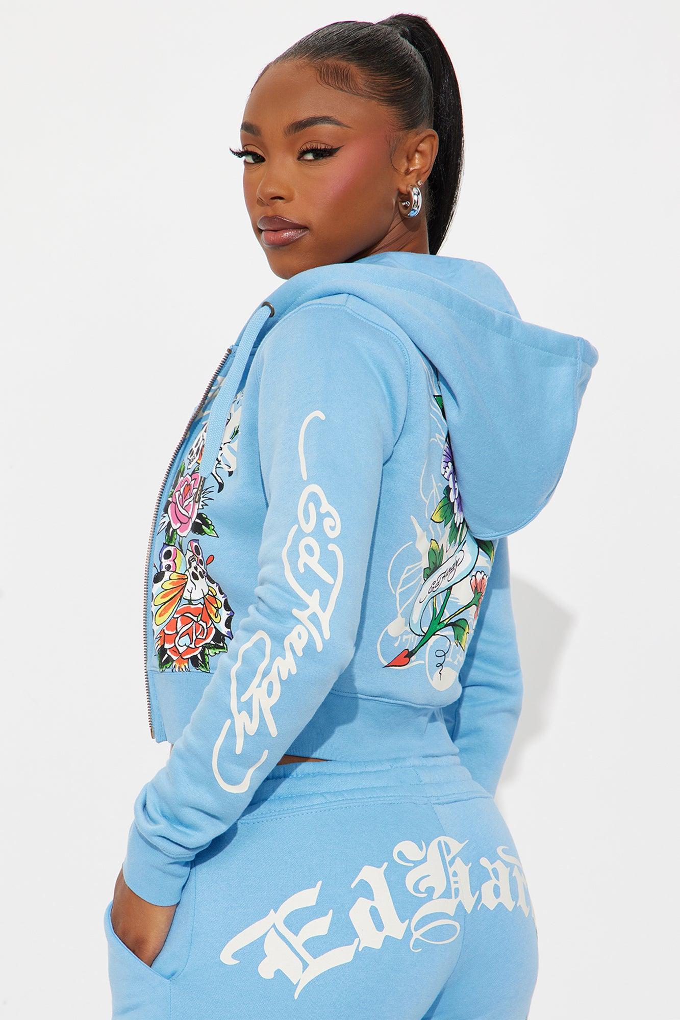 Ed Hardy Skull Haven Zip Up Hoodie - Light Blue Product Image