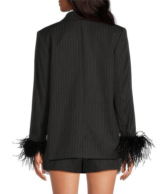 Gianni Bini x Nastia Liukin Val Twill Stripe Long Sleeve Feather Trim Blazer Product Image