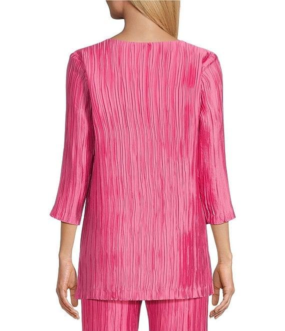 Caroline Rose Plisse Crinkled Pleat Scoop Neck 3/4 Sleeve Coordinating Tunic Product Image