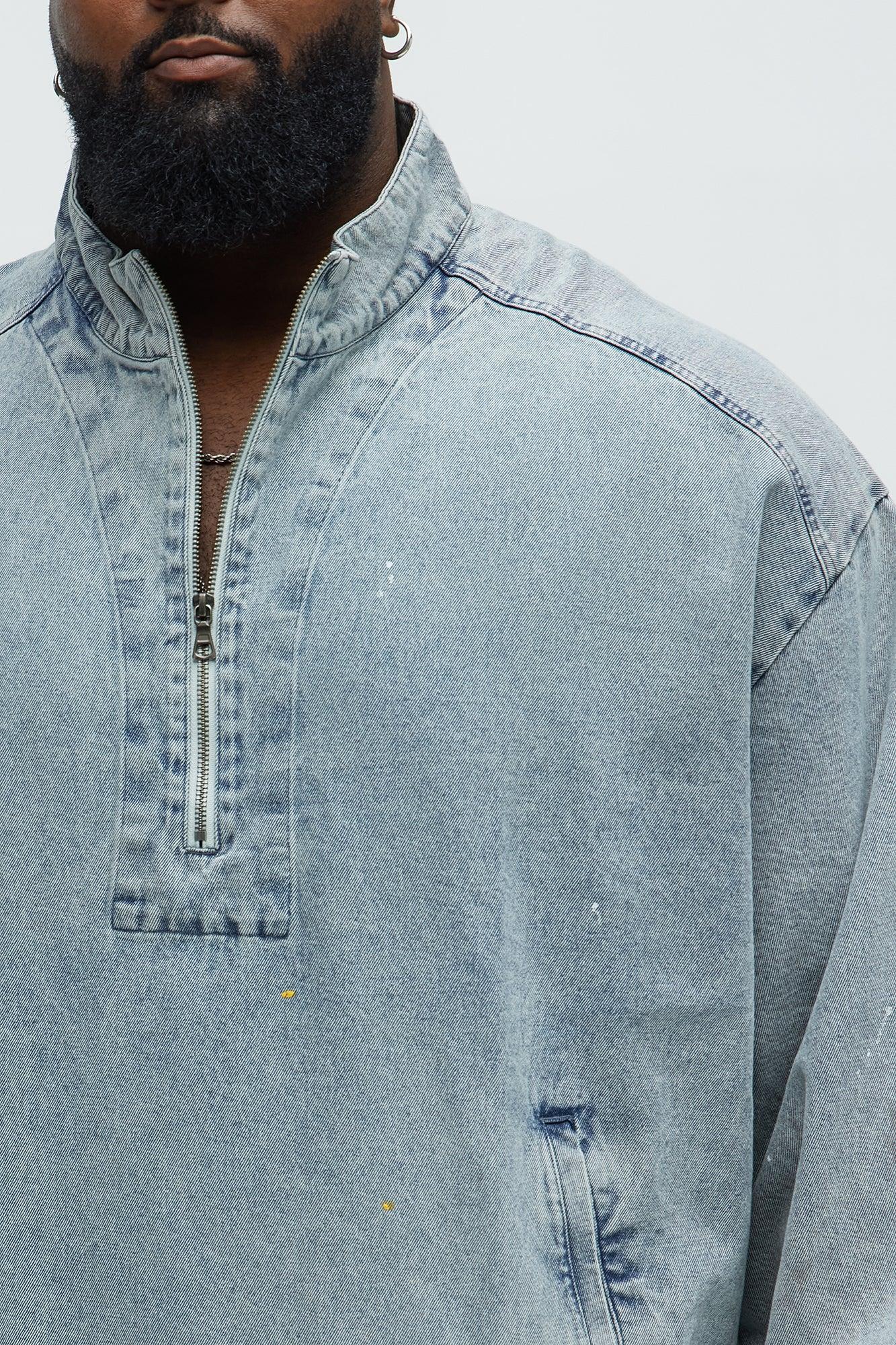 Distressed Denim Anorak Jacket - Light Wash Product Image