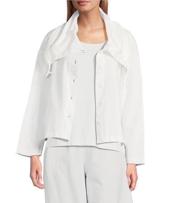 Bryn Walker Cotton Jersey Wide Pointed Collar Long Sleeve Button-Front Jacket Product Image