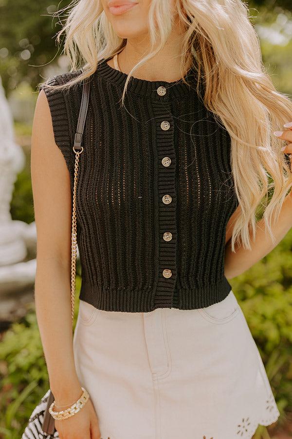 Vacay Breeze Knit Button Up Top in Black Product Image