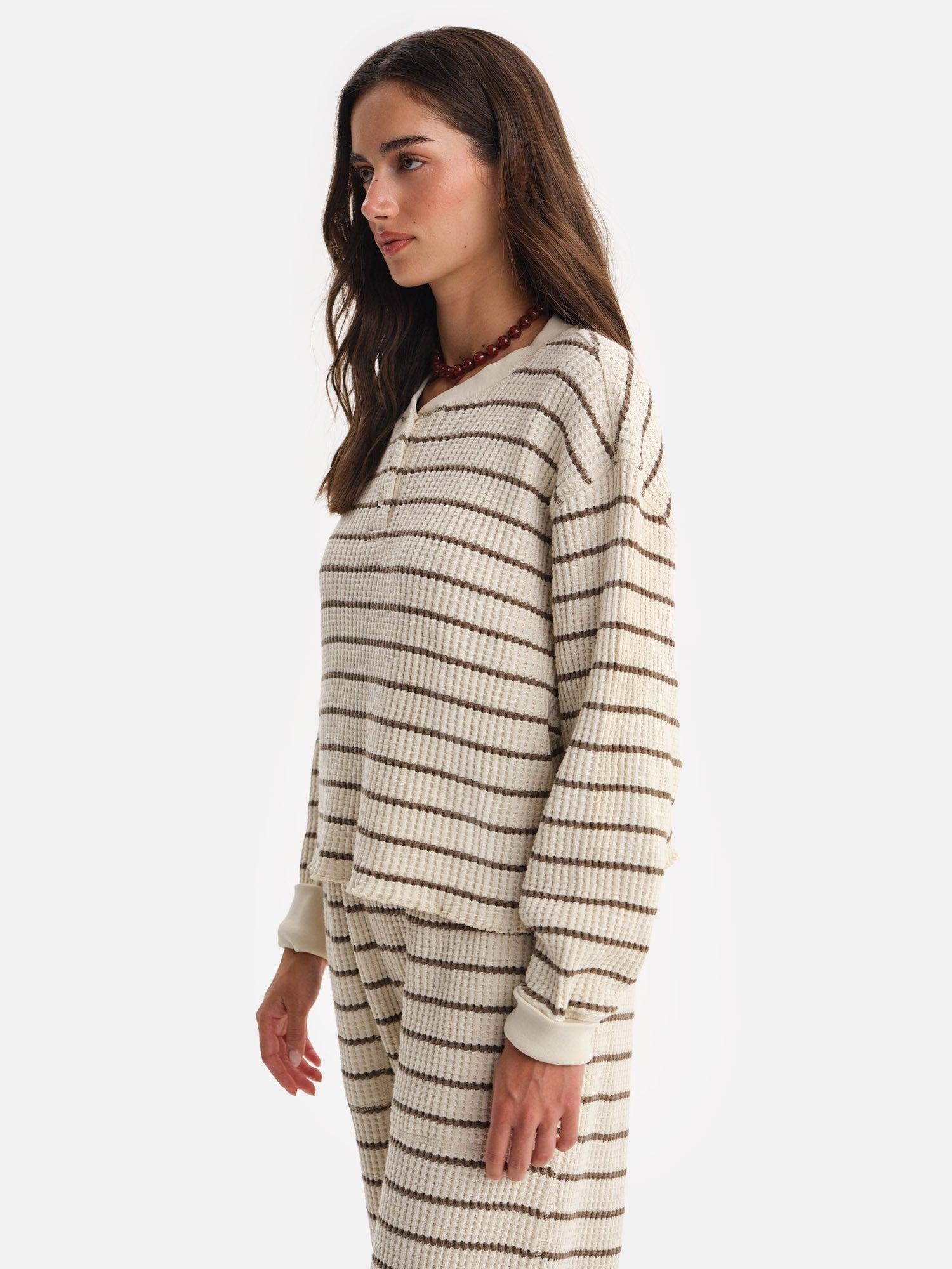 Organic Waffle Cropped Henley Female Product Image