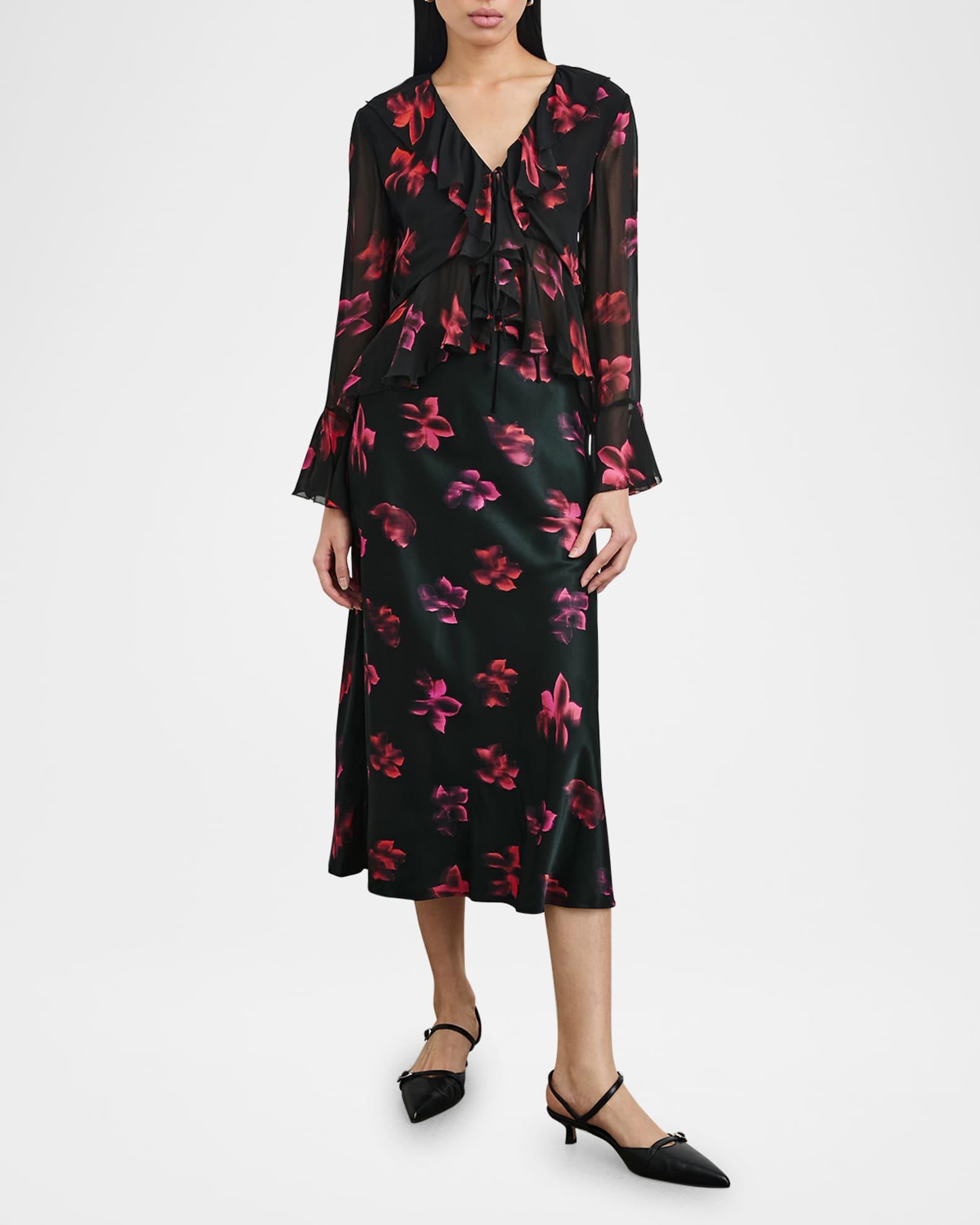 Nicoletta Floral Chiffon Long-Sleeve Top Product Image