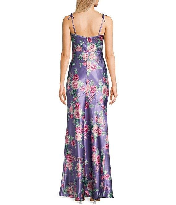 Pear Culture Reversible Printed Floral Satin to Solid Sweetheart Neck Spaghetti Straps Dress Product Image
