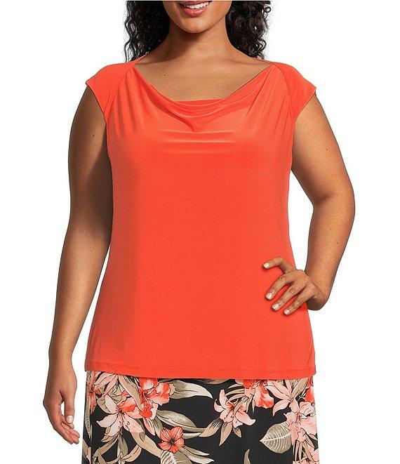 Kasper Plus Size Cowl Neck Raglan Cap Sleeve Top Product Image