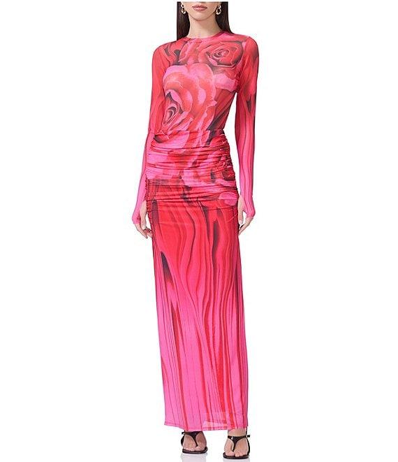 AFRM Coordinating Bevin Floral Printed Ruched Mesh Maxi Skirt Product Image