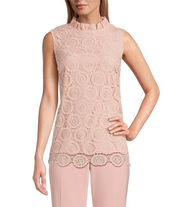 Preston & York Lorraine Lace Mock Neckline Sleeveless Tie Back Blouse Product Image