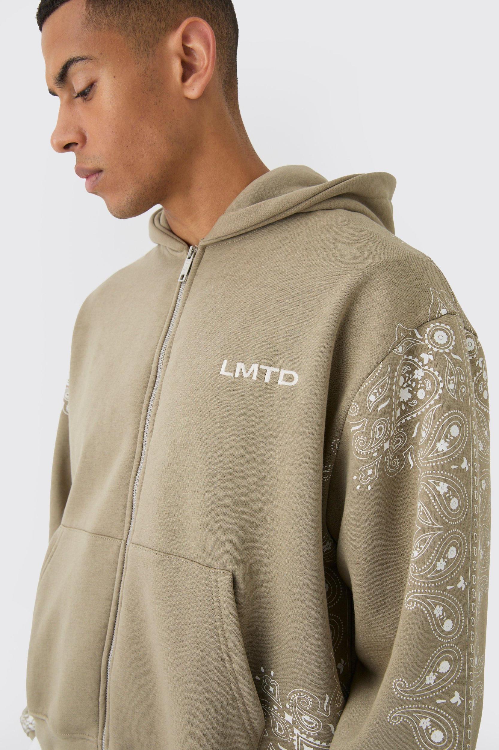 Oversized Boxy Paisley Border Zip Through Graphic Hoodie | boohooMAN USA Product Image