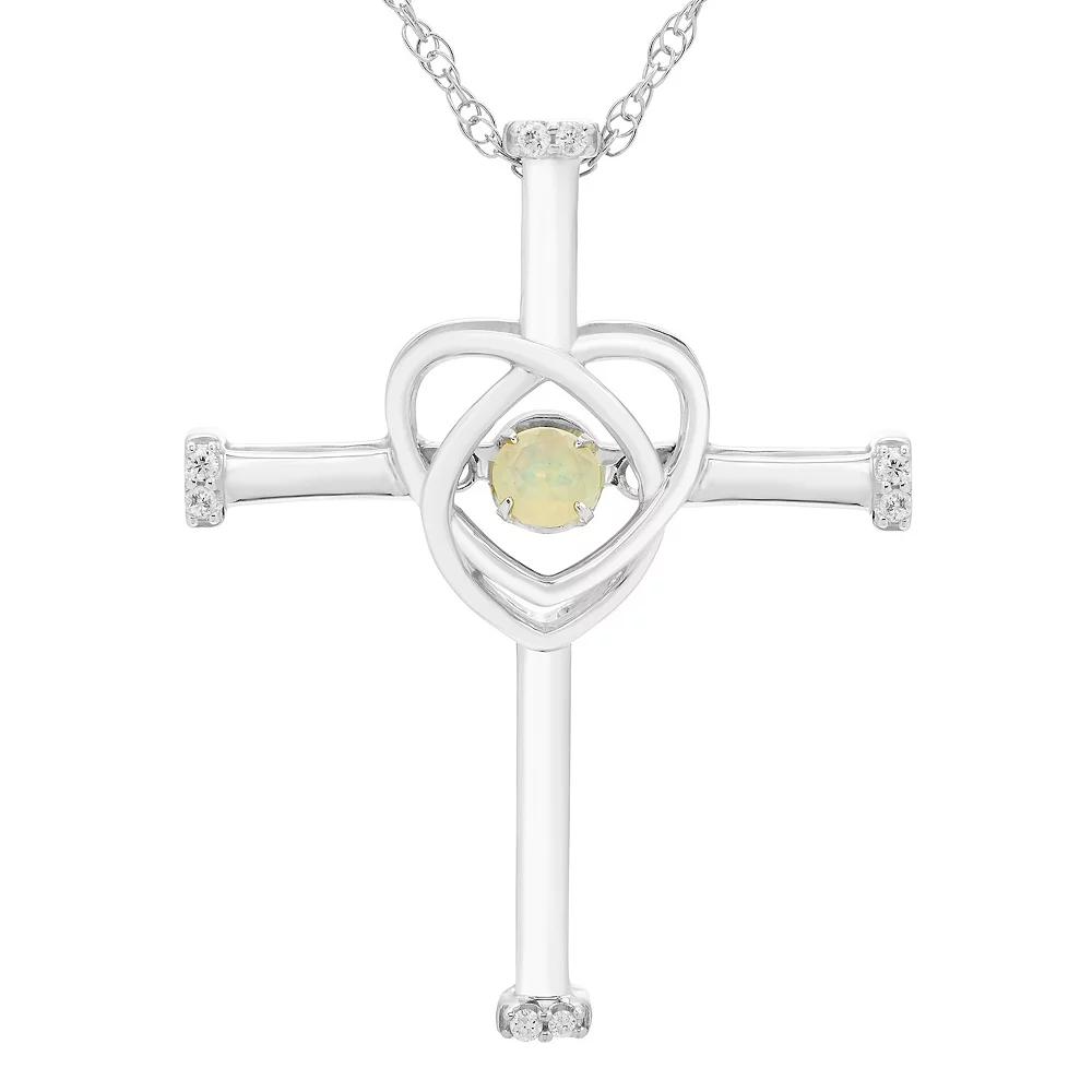 Boston Bay Diamonds Sterling Silver Genuine Opal & Diamond Accent Cross Pendant Necklace, Women's, Size: 18" Product Image