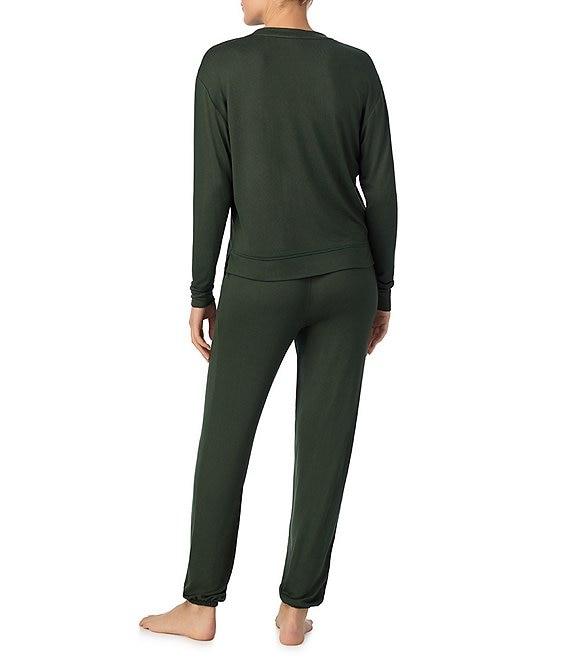iRelax Solid Knit Crew Neck Long Jogger Pant Coordinating Lounge Set Product Image