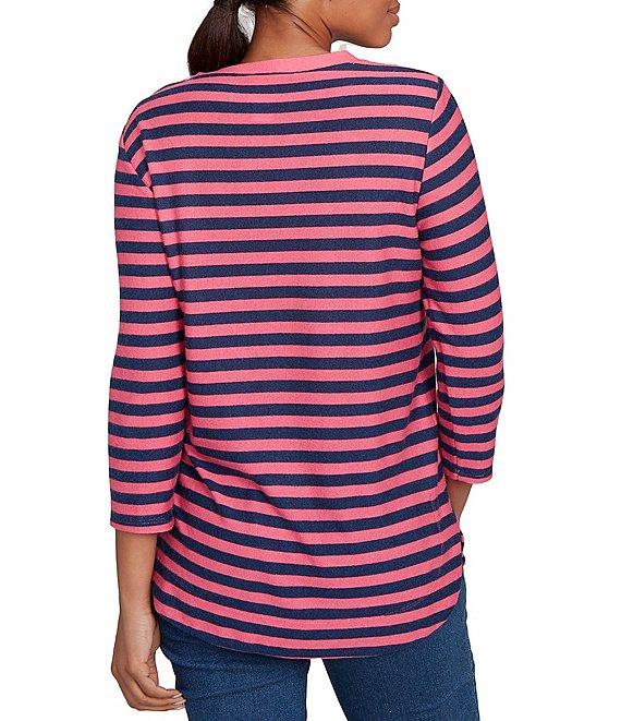 Ruby Rd. Striped Hatchi Knit Crew Neck 3/4 Sleeve Top Product Image