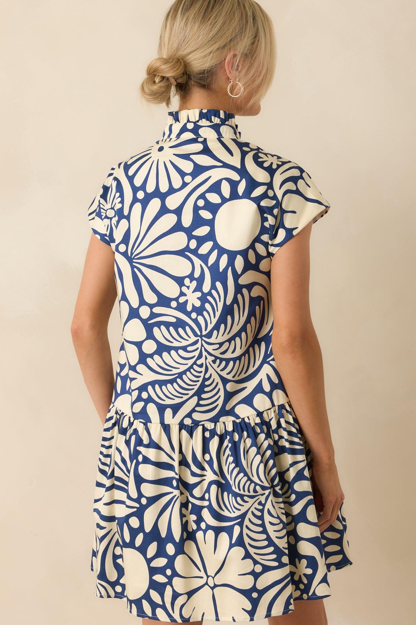 Prosperina Stella Navy Floral Print Cotton Mini Dress Product Image