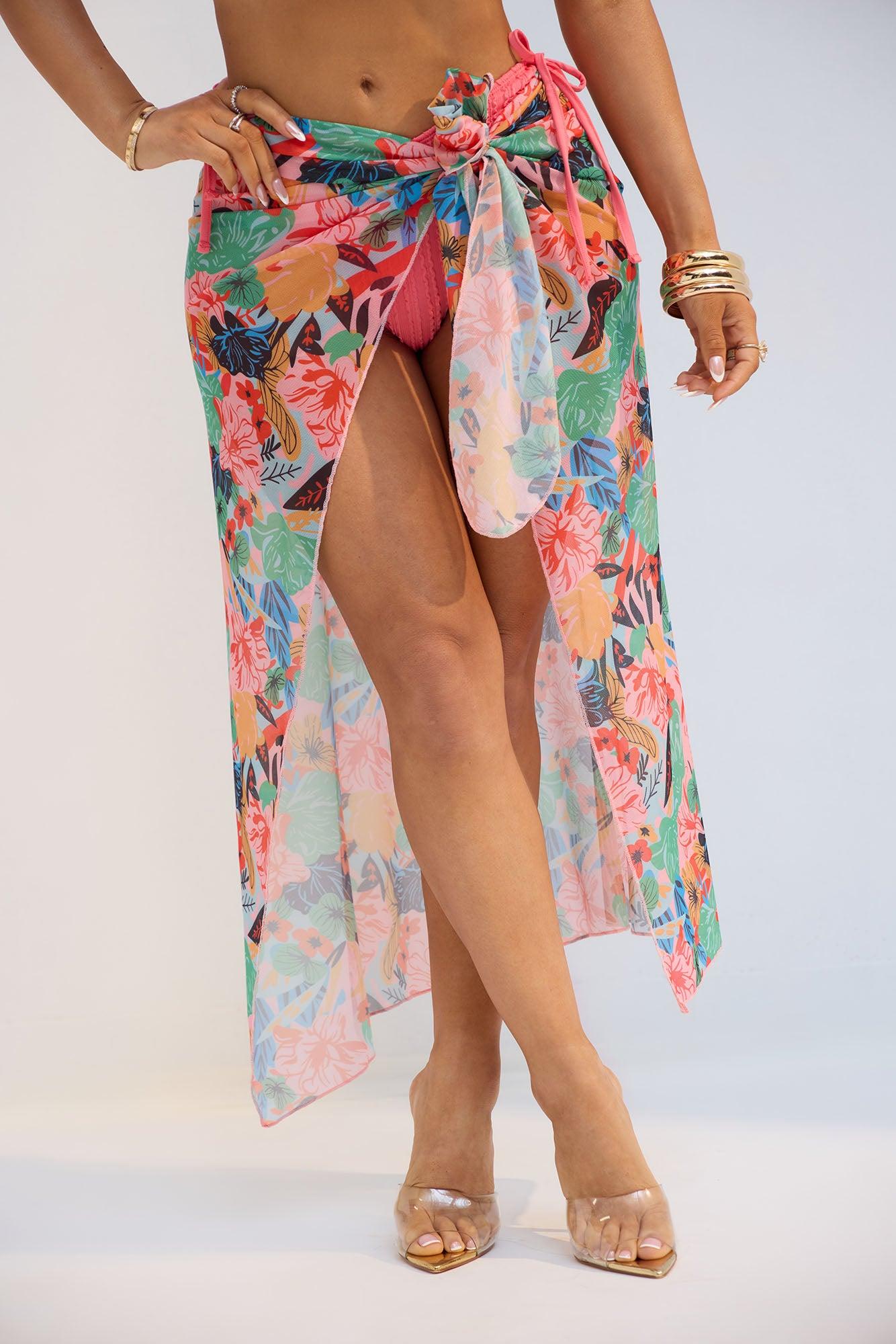 Moana Tropical Mesh Maxi Cover Up Sarong - Aqua/Combo Product Image