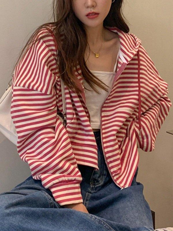 Oversized Vintage Stripe Zip Up Hoodie Product Image