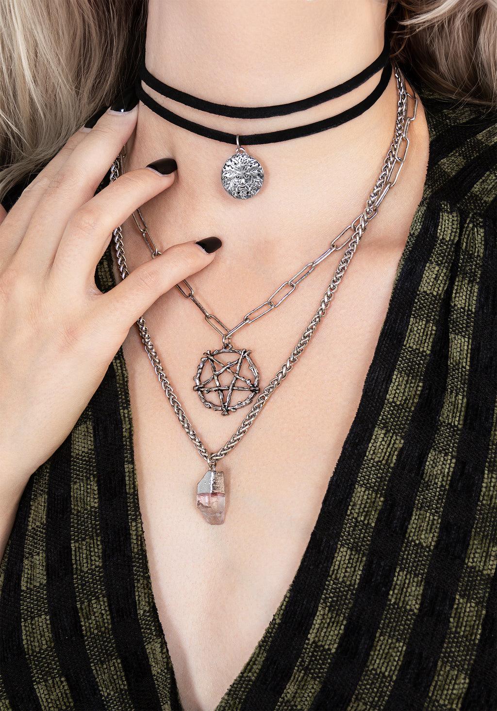 Triune 3 Layered Necklace Pentagram and Crystal Product Image