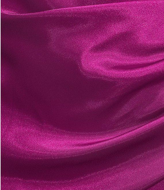 Morgan & Co. One Shoulder Charmeuse With Rosette & Ruffle Detail Dress Product Image