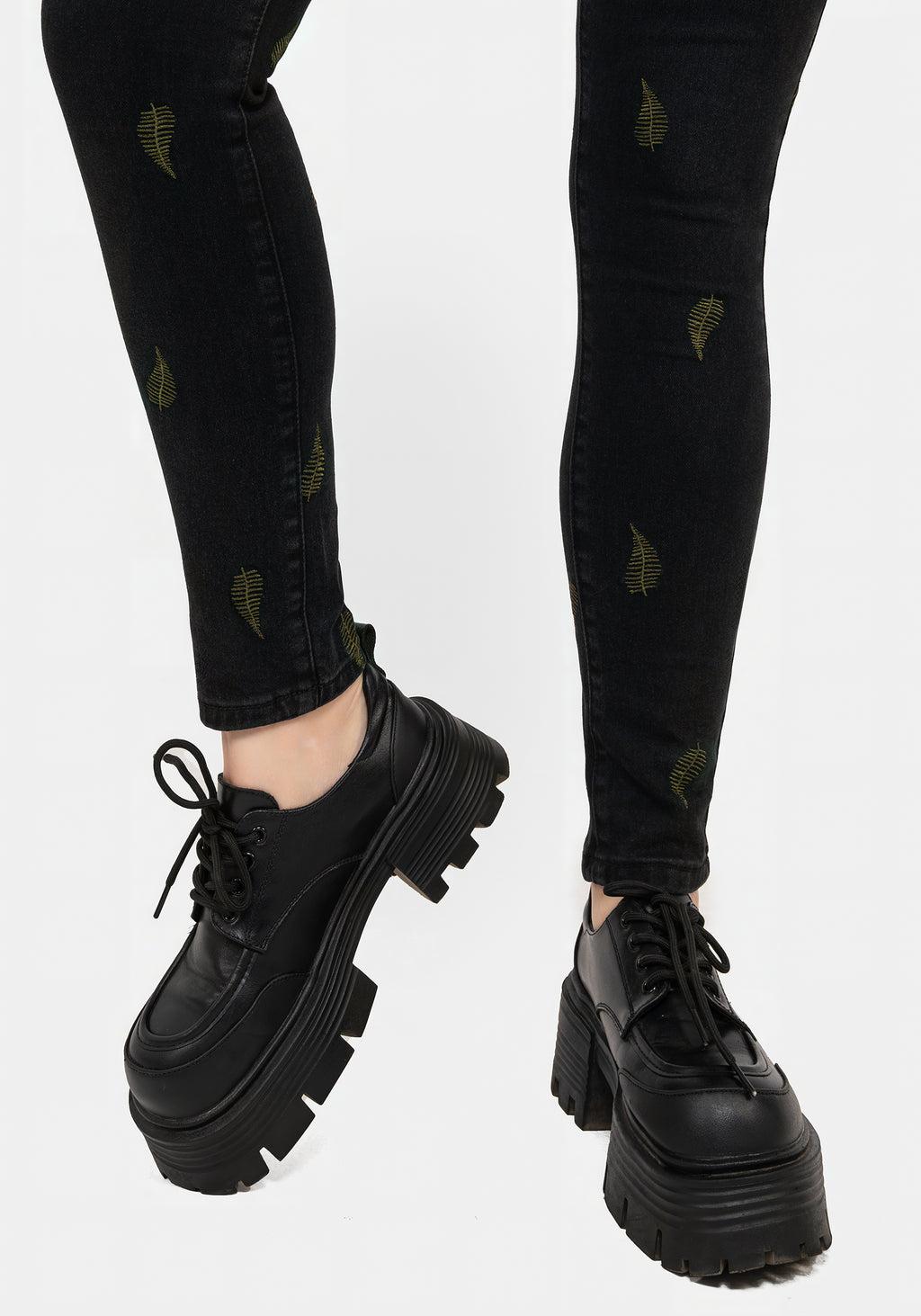 Osmunda Fern Embroidered Denim Skinny Jeans Product Image