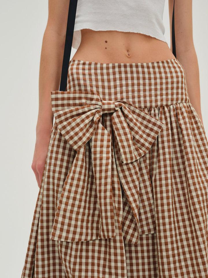 Gingerbread Gingham Midi Skirt — Neutral Product Image