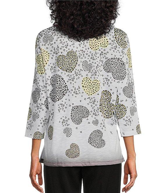 Allison Daley Embellished Cascading Hearts Print 3/4 Sleeve Crew Neckline Knit Top Product Image