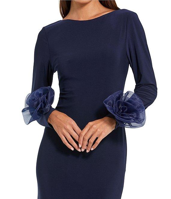 Mac Duggal Round Neck 3D Floral Sleeves Jersey Gown Product Image