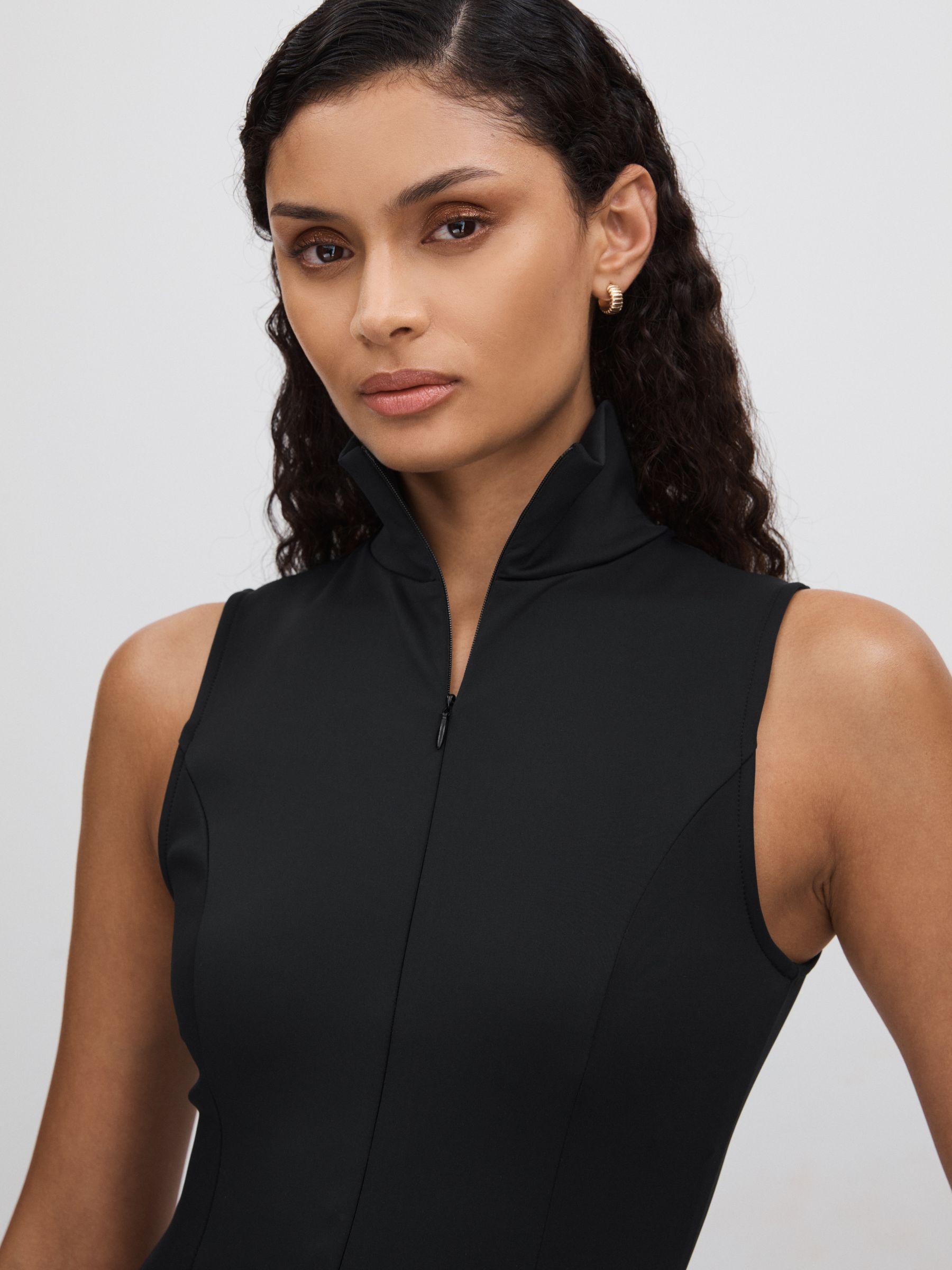 Good American Funnel Neck Scuba Thong Bodysuit in Black Product Image