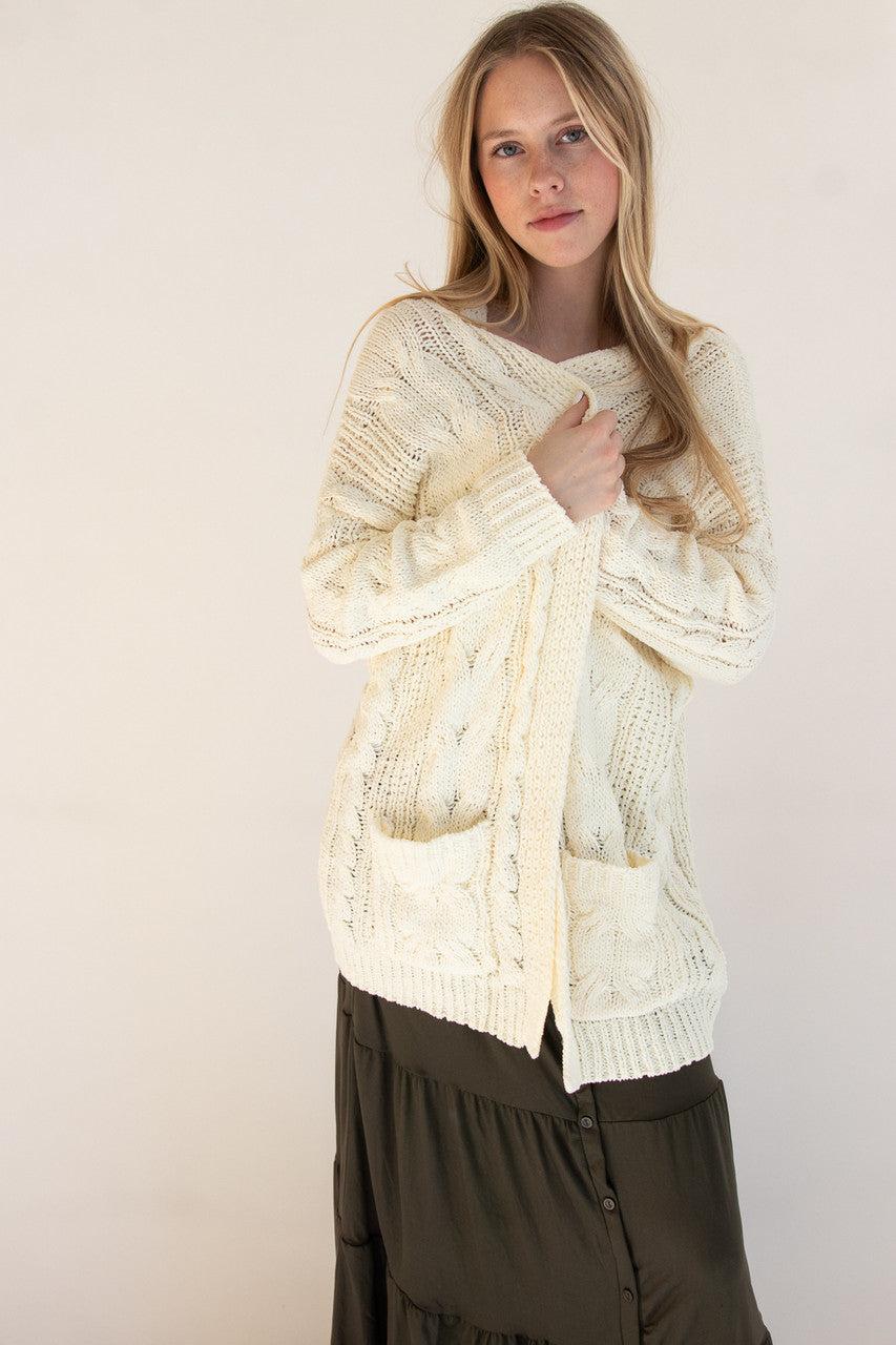 Oversized Cable Knit Open Front Cardigan Product Image