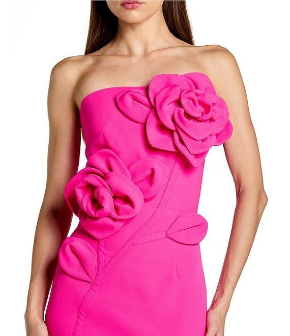 Mac Duggal Crepe Strapless Midi Dress With 3D Flower Detail Product Image