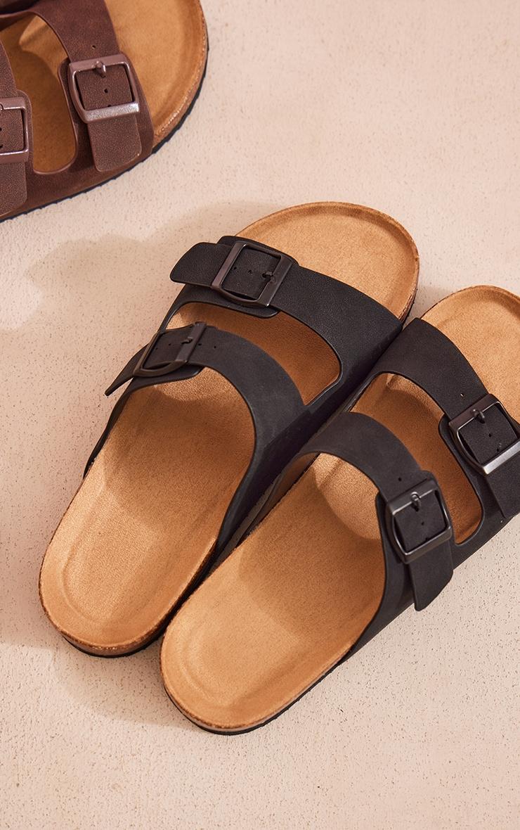 Black Faux Suede Round Toe Buckle Sandals Product Image