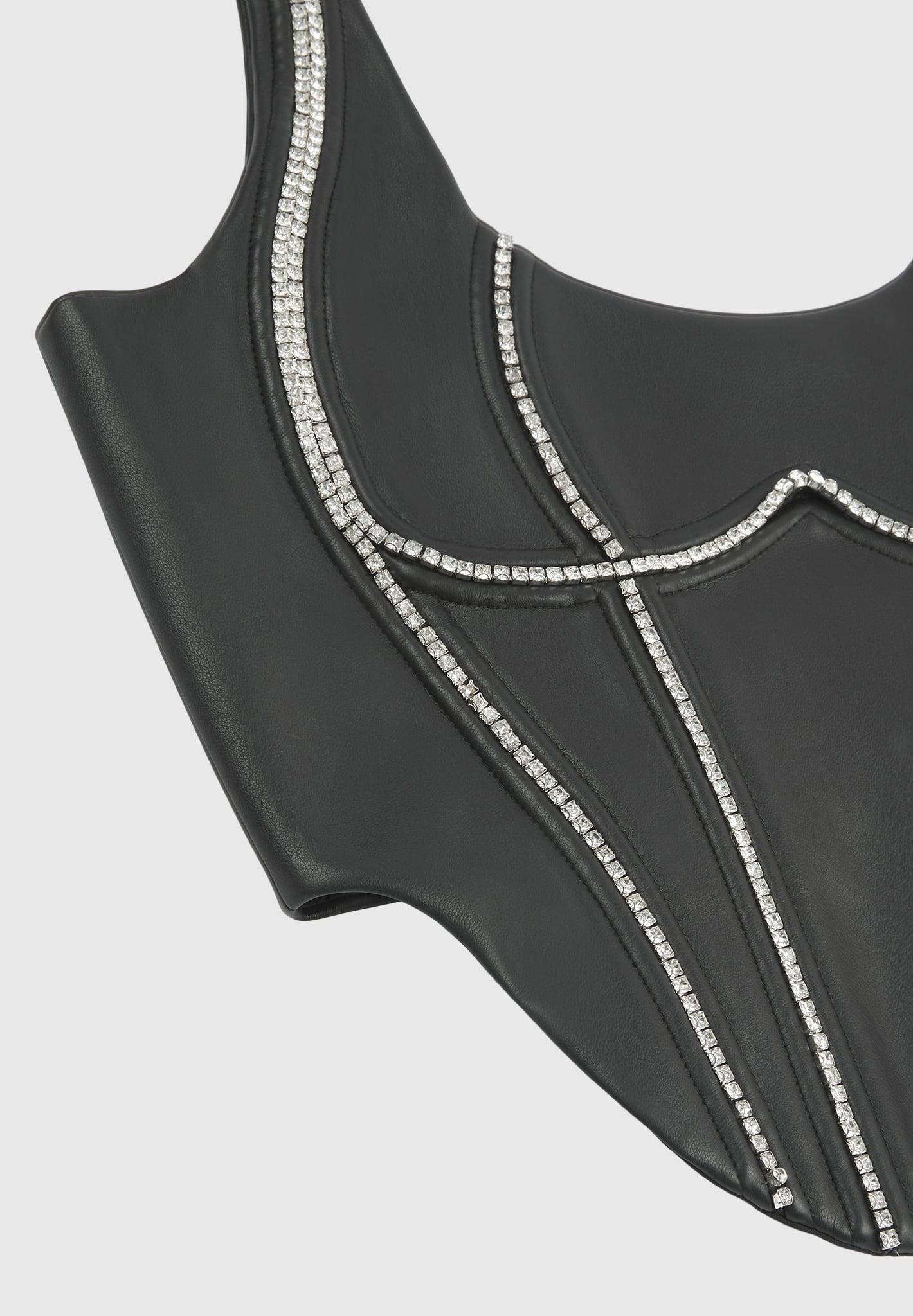 Leather Embellished Corset Top - Black Female Product Image