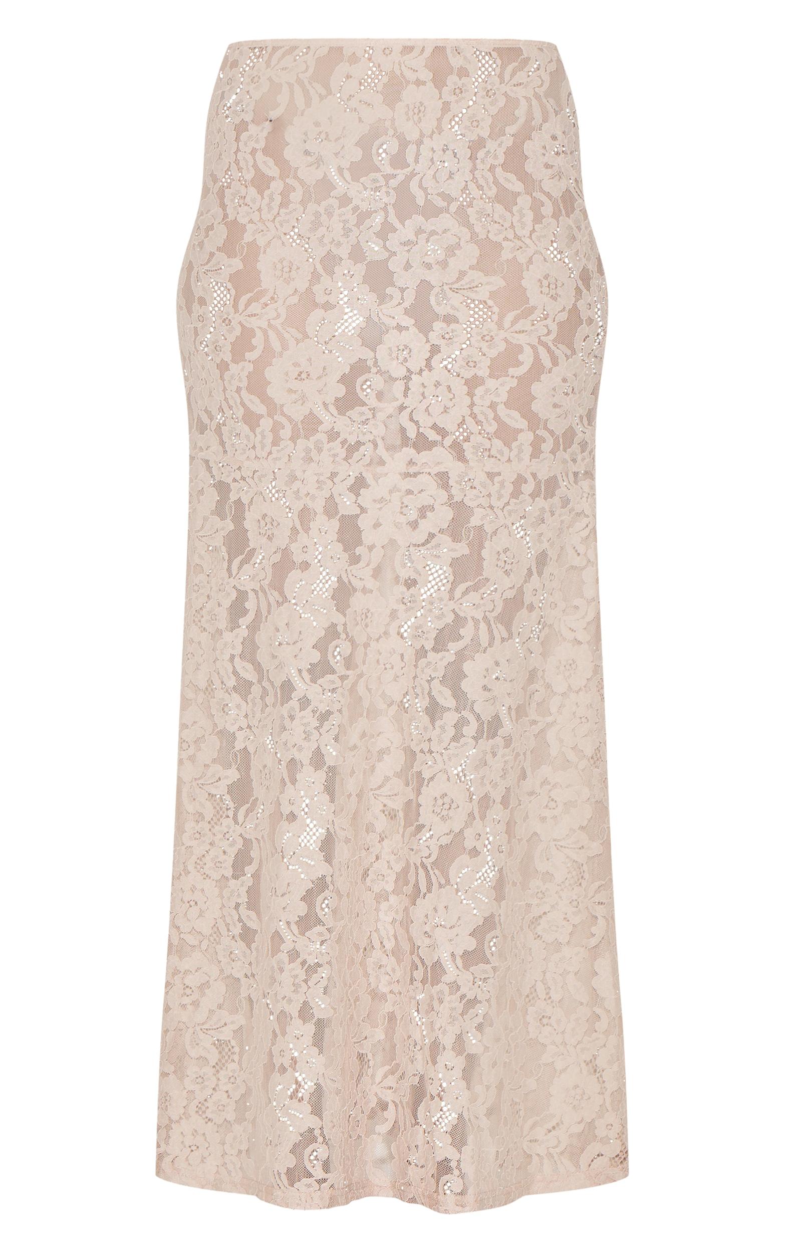 Taupe Floral Lace Sheer Maxi Skirt Product Image