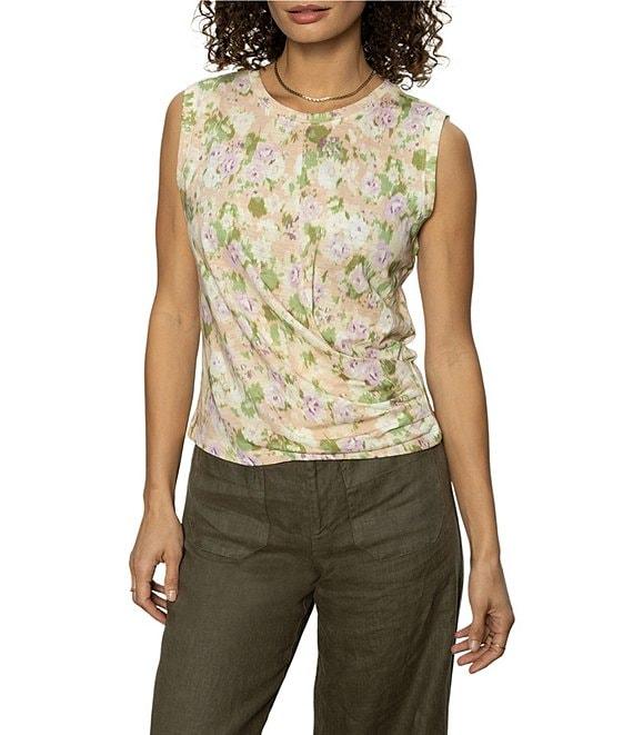 Sanctuary Posey Printed Crew Neck Sleeveless Drape Front Tank Product Image