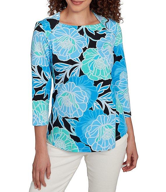 Ruby Rd. Bold Floral Envelope Neck 3/4 Sleeve Top Product Image
