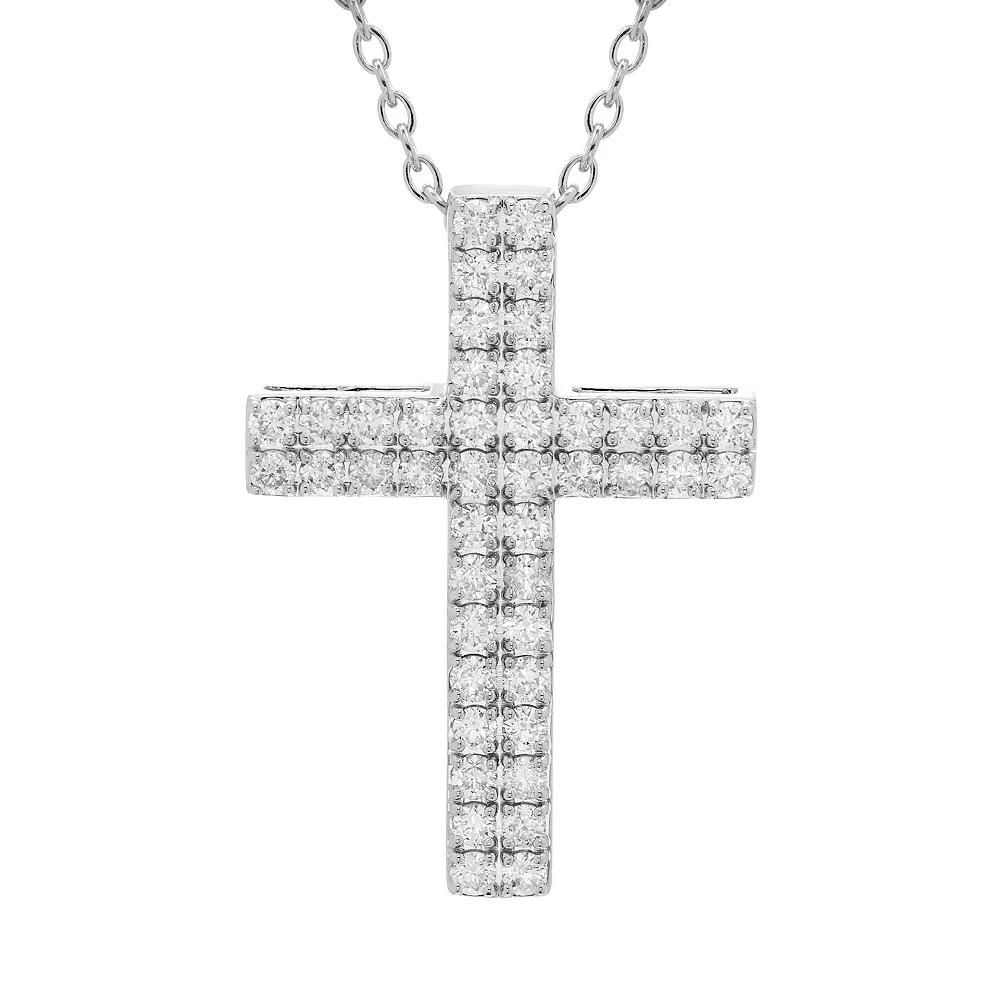 The Regal Collection 14k Gold 1 Carat T.W. Certified Diamond Double-Row Cross Pendant, Womens 14k White Gold Product Image