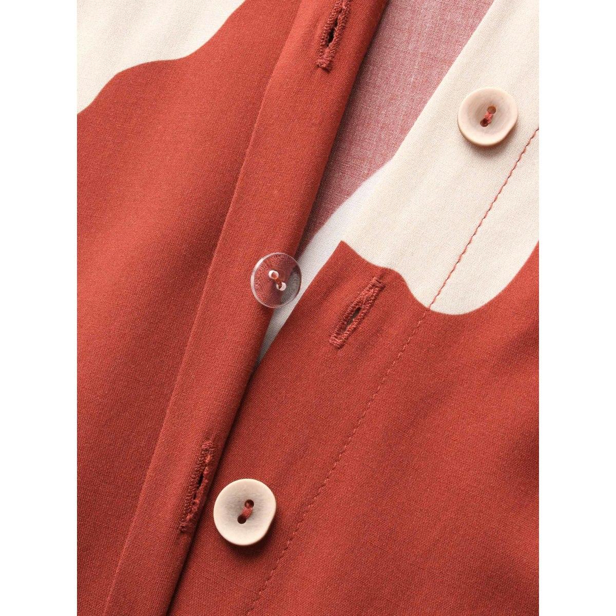 Plus Size Butterfly Print Curved Hem Midi Dress Rust Women Elegant Button Shirt collar Long Sleeve Curvy BloomChic 22-24/3X Product Image