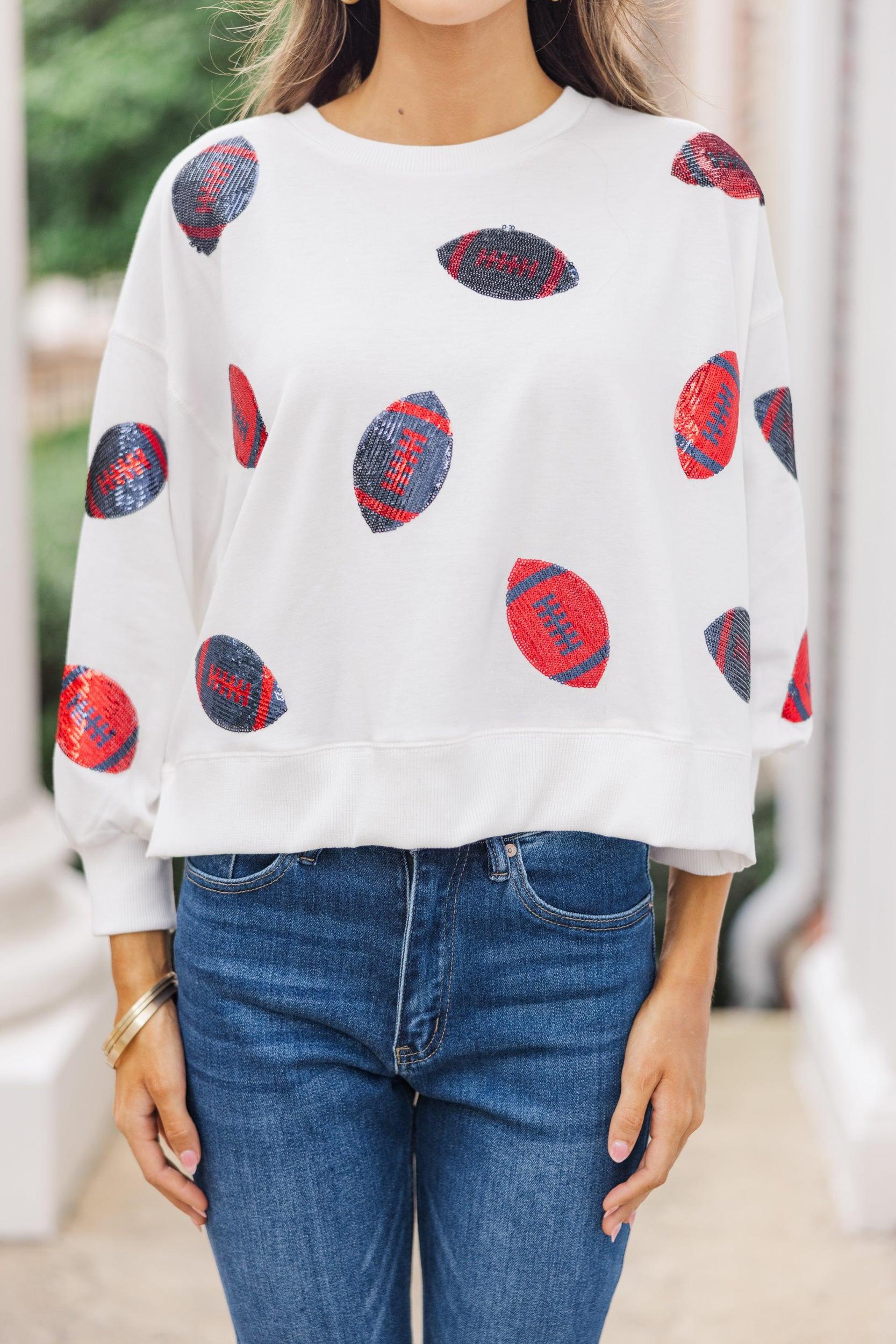 Live Your Life Red Football Sequin Top Female Product Image