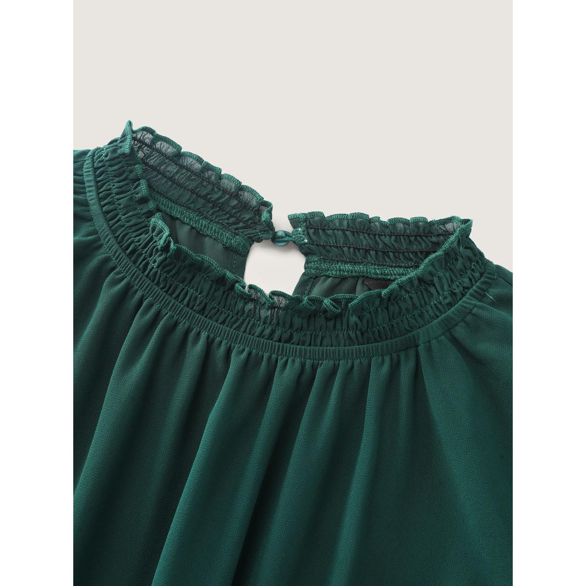 Plus Size Cyan Shirred Layered Ruffled Sheer Sleeve Blouse Women Timeless Long Sleeve Mock Neck Elegant Blouses BloomChic 26/4X Product Image