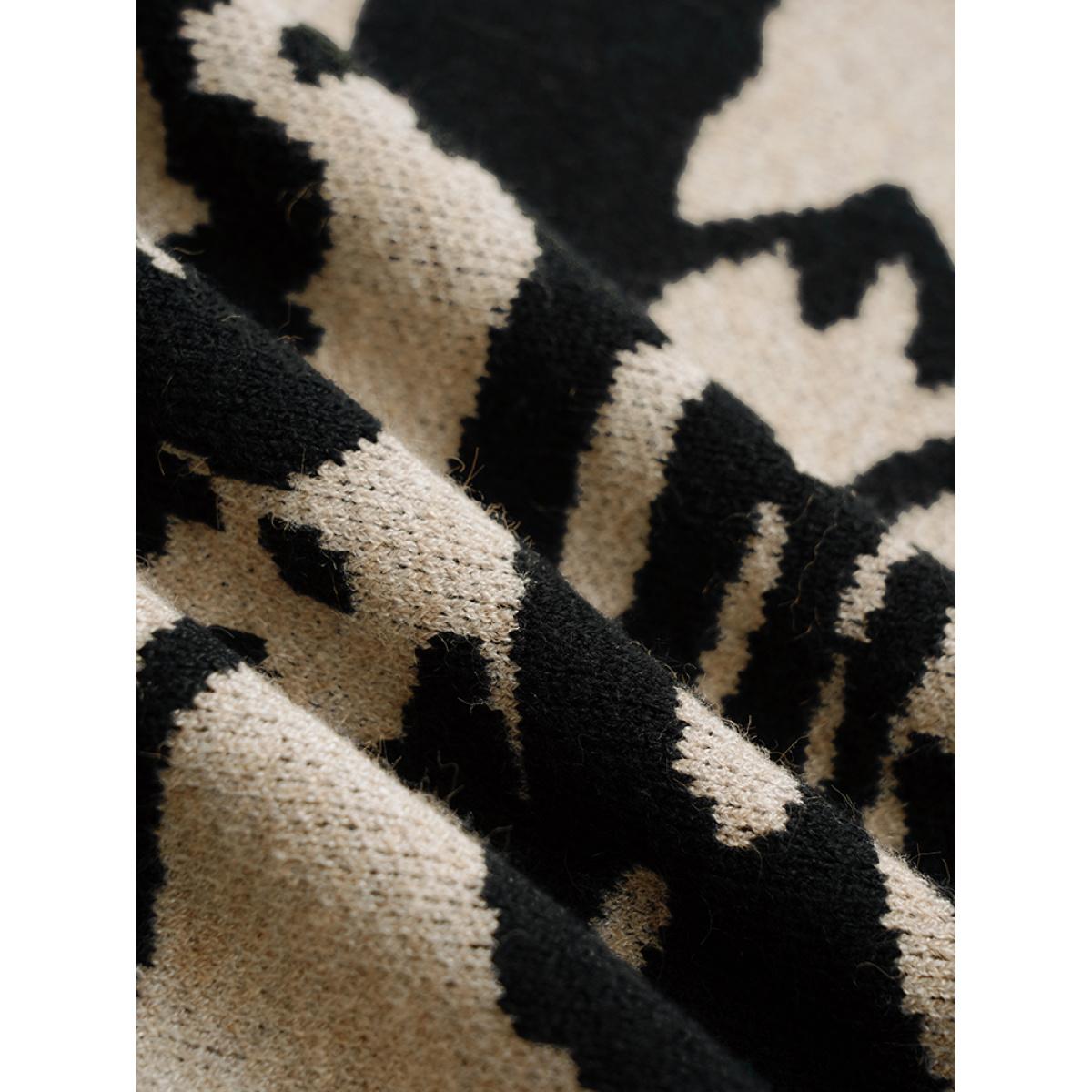 Plus Size Supersoft Essentials Rose Jacquard Contrast Pullover Black Women Casual Loose Long Sleeve Round Neck Dailywear Pullovers BloomChic 26/4X Product Image