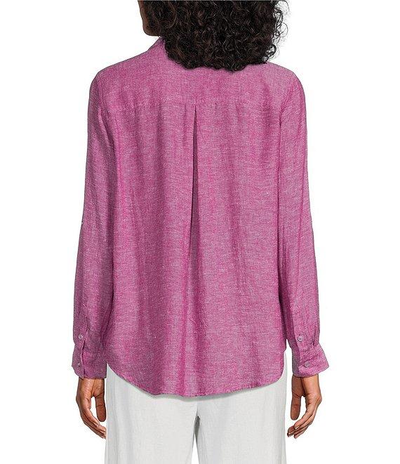 Westbound Petite Size 3/4 Roll-Tab Sleeve Point Collar Y-Neck Button Front Shirt Product Image