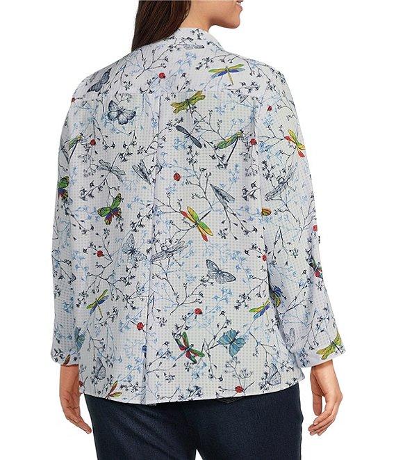 Ali Miles Plus Size Burnout Woven Printed Wire Collar 3/4 Roll-Tab Sleeve Button Front Tunic Product Image