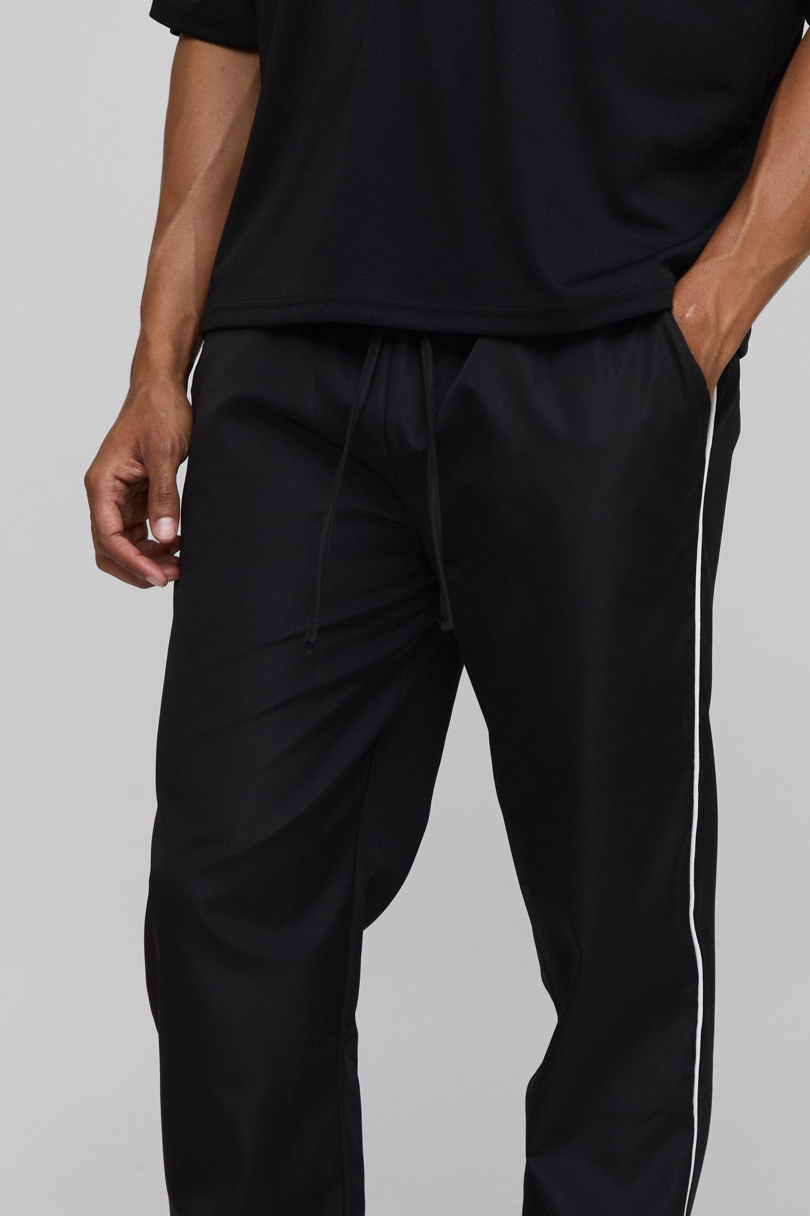 Elasticated Waist Straight Fit Dropped Crotch Pipping Trousers | boohooMAN USA Product Image