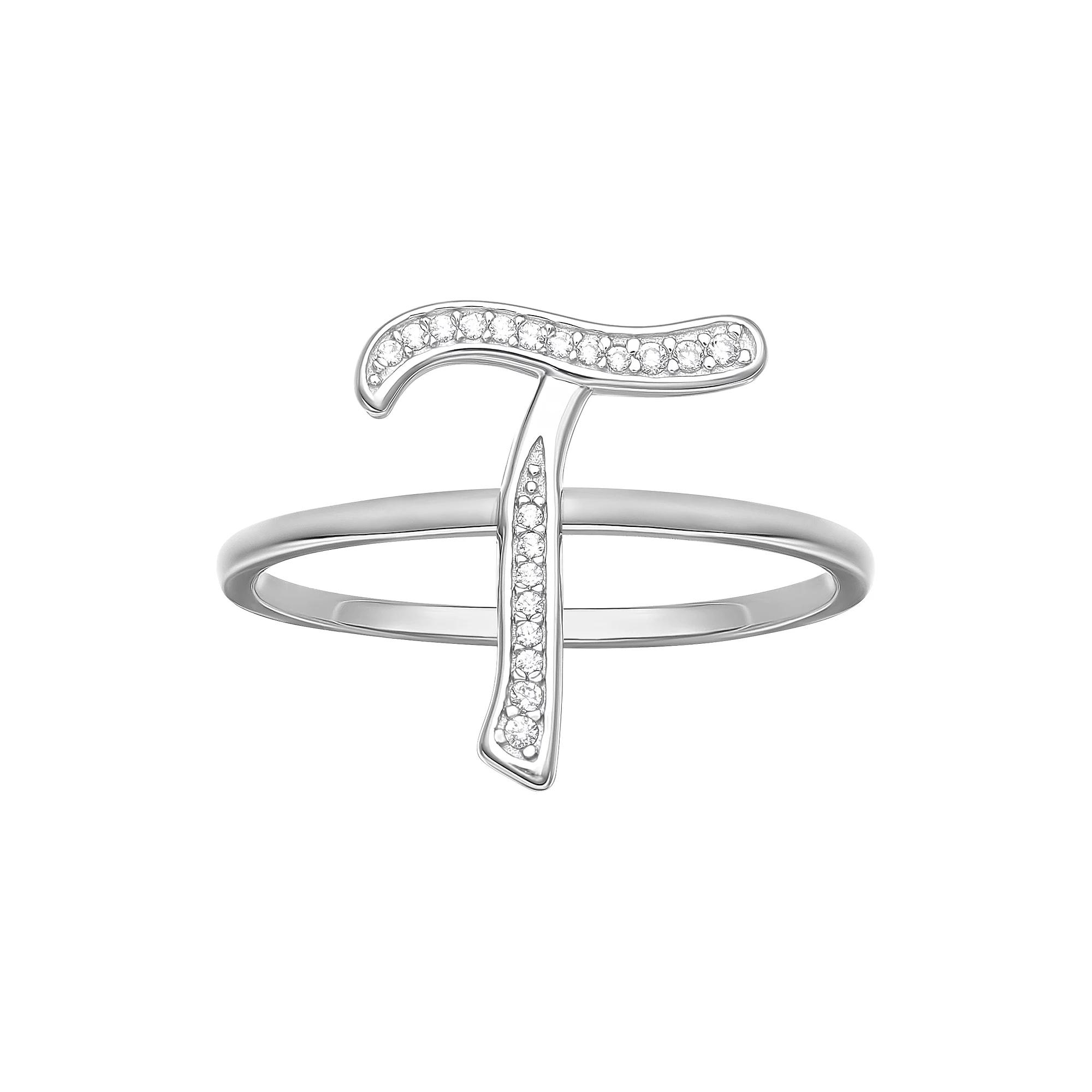 PRIMROSE Sterling Silver Cubic Zirconia Initial Ring, Women's, Size: 7, Sterling Silver T Product Image