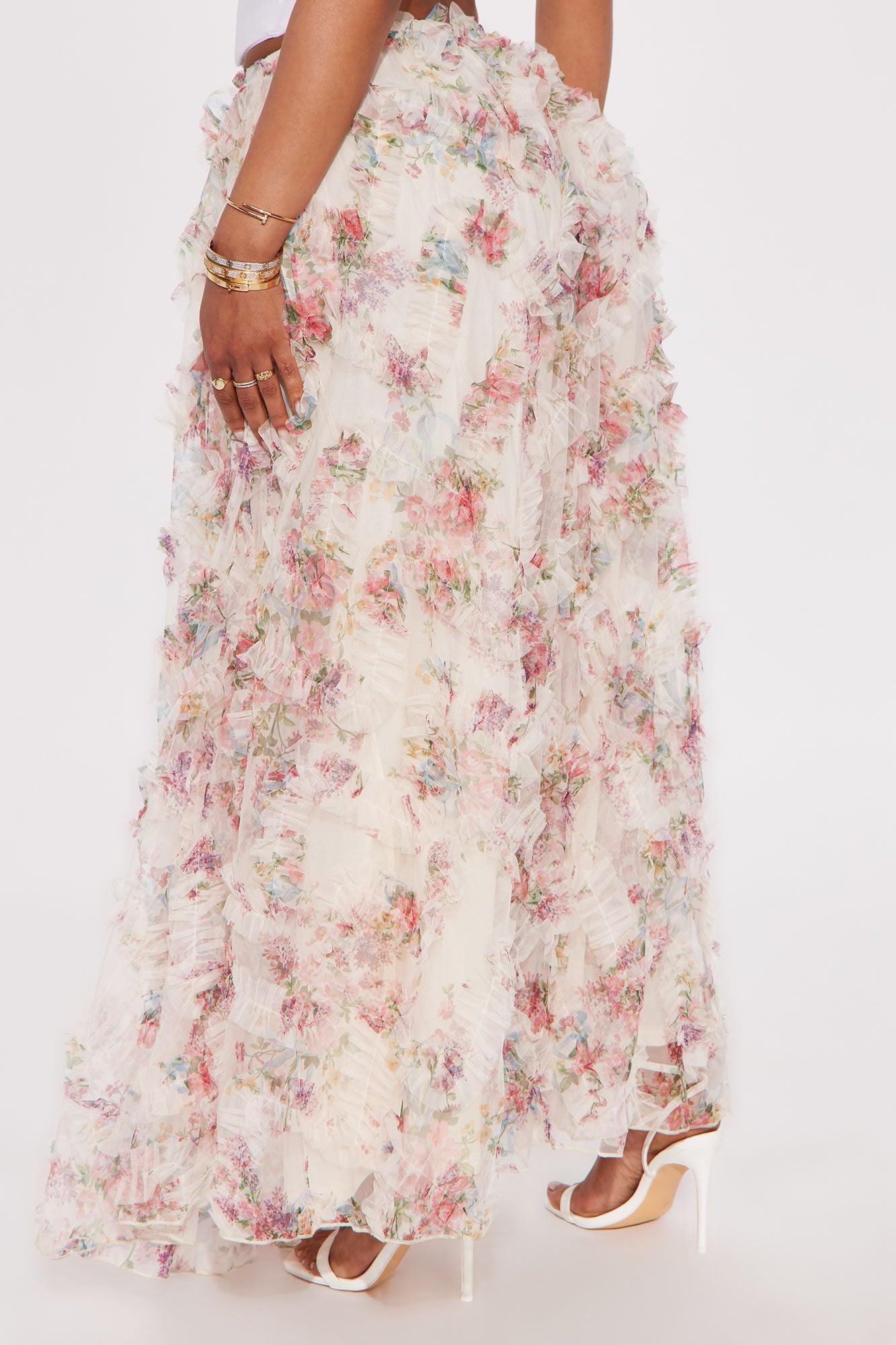 Giselle Mesh Floral Print Maxi Skirt - Blush Product Image